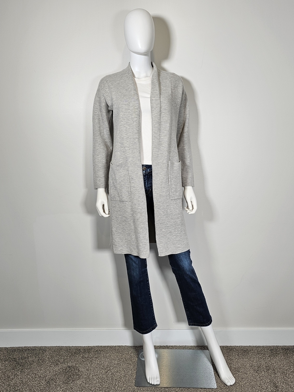 Babaton Aritzia Light Gray Open-Front Long Cardigan Sz S